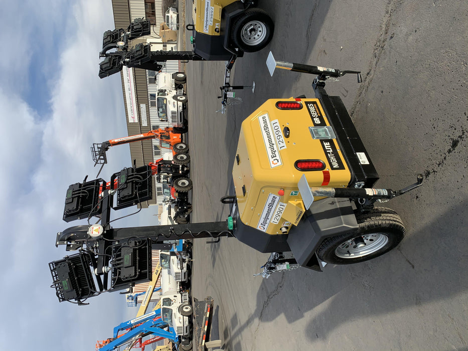 2021 Allmand NLV3GR (4) LED Light Fixture 350W, 23' Vertical Mast, 3kW Prime, Towable, Deep Sea L401, Leveling Jacks, Yanmar T4F 5.8hp