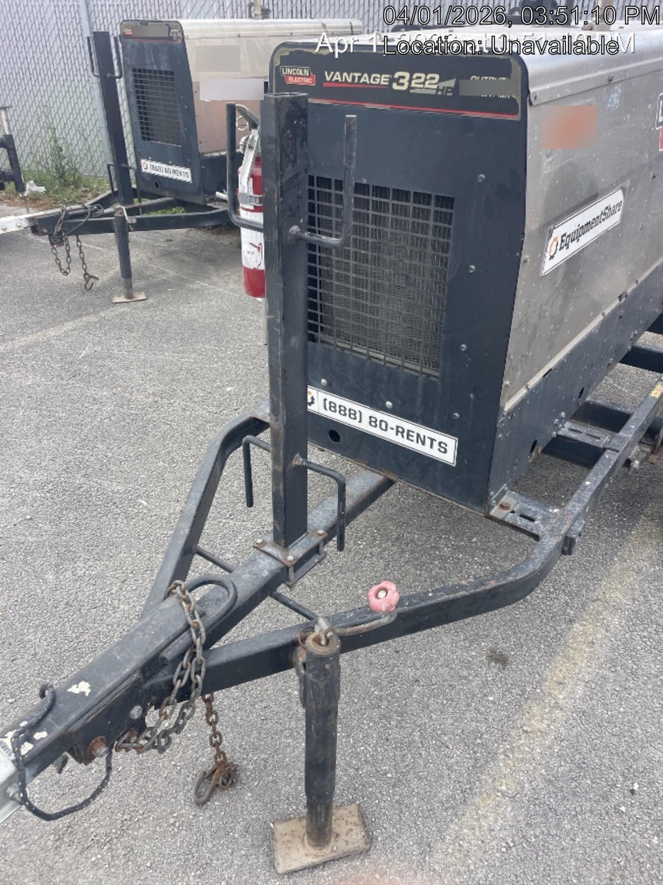 2019 Lincoln Electric Vantage 322 Welder Ready-Pak 3, Two wheel trailer, Fender and Light kit, Cable Rack