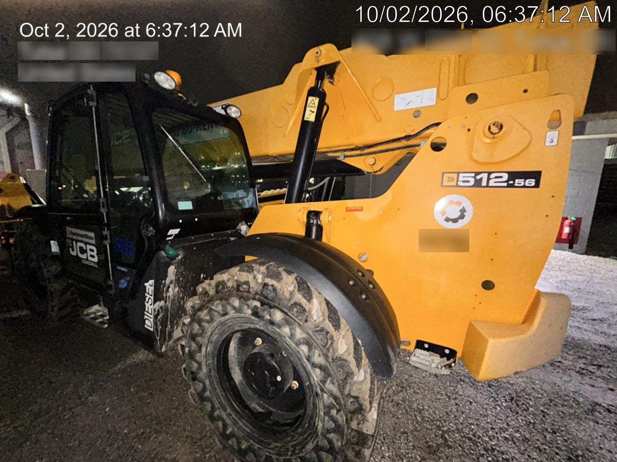 2019 JCB 512-56 Cab/Heat/Air, 109 HP, Solid Tires, STD Worklight, Beacon, Aux Hydraulics, Lifting Eye, Back up Alarm w/66" Carriage/60" Forks
