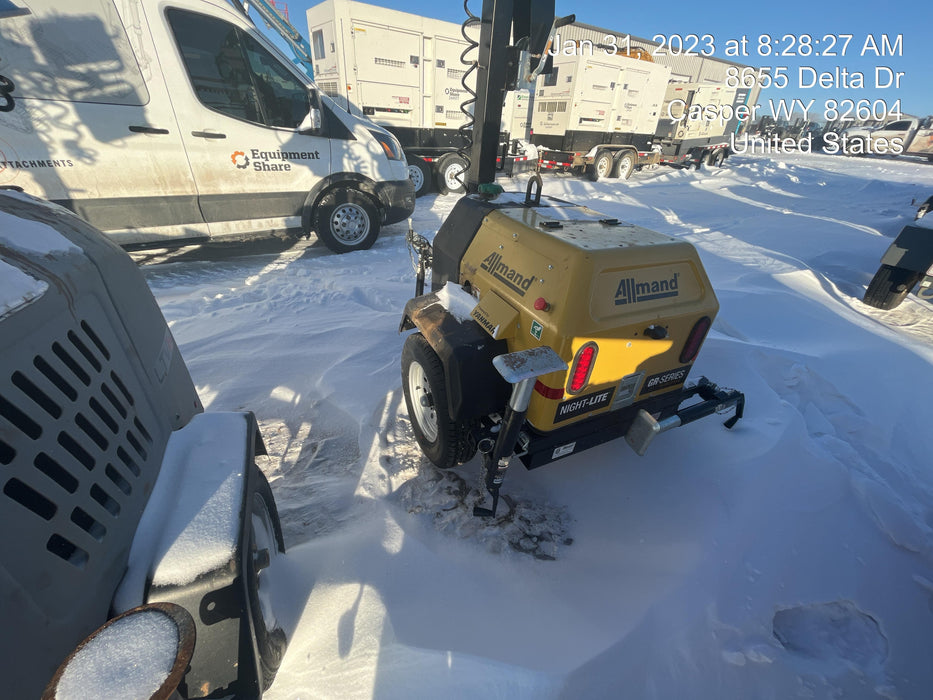 2022 Allmand NLV3GR (4) LED Light Fixture 350W, 23' Vertical Mast, 3kW Prime, Towable, ES Decals, T3 no