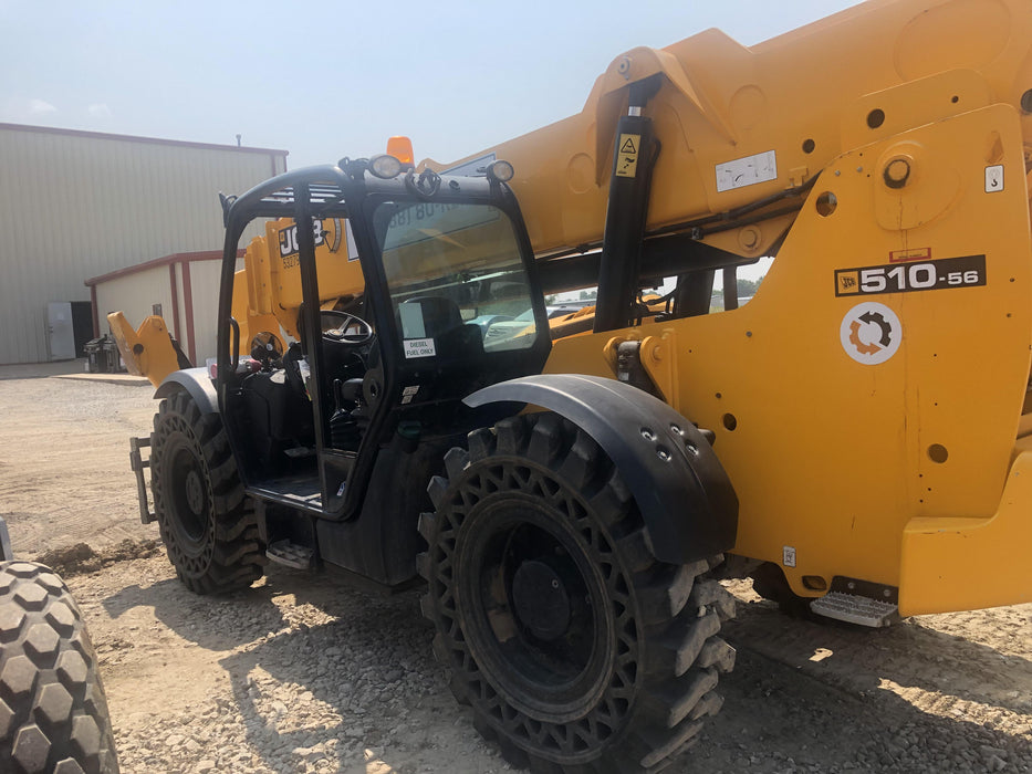2019 JCB 510-56 Canopy, 74 HP, Solid Tires, STD Worklight, Beacon, Aux Hydraulics, Lifting Eye, Back up Alarm w/66" Carriage/60" Forks