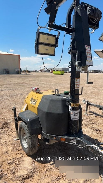 Allmand NLV3GR (4) LED Light Fixture 350W, 23' Vertical Mast, 3kW Prime, Towable, Deep Sea L401, Leveling Jacks, Yanmar T4F 5.8hp