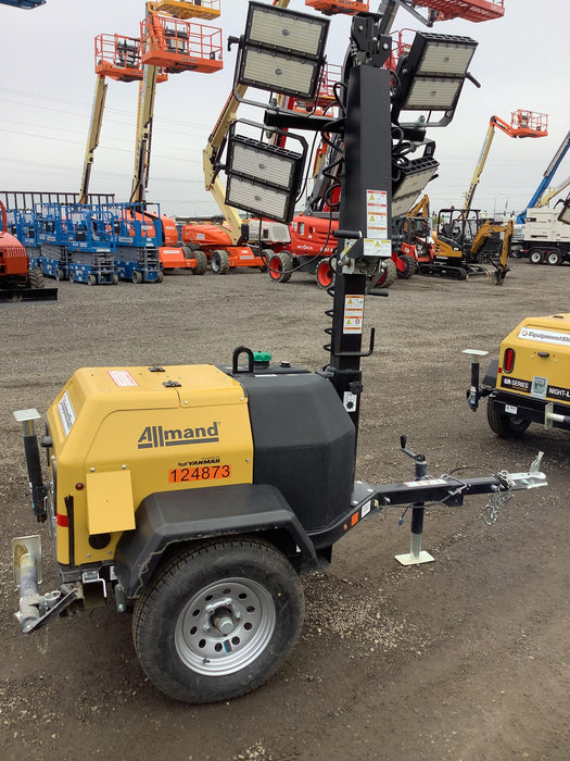 2020 Allmand NLV3GR (4) LED Light Fixture 350W, 23' Vertical Mast, 3kW Prime, Towable, Deep Sea L401, Leveling Jacks, Yanmar T4F 5.8hp