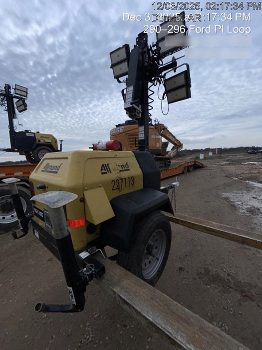 2022 Allmand NLV3GR (4) LED Light Fixture 350W, 23' Vertical Mast, 3kW Prime, Towable, Deep Sea L401, Leveling Jacks, Yanmar T4F 5.8hp