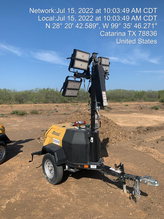 2022 Allmand NLV3GR (4) LED Light Fixture 350W, 23' Vertical Mast, 3kW Prime, Towable, Deep Sea L401, Leveling Jacks, Yanmar T4F 5.8hp