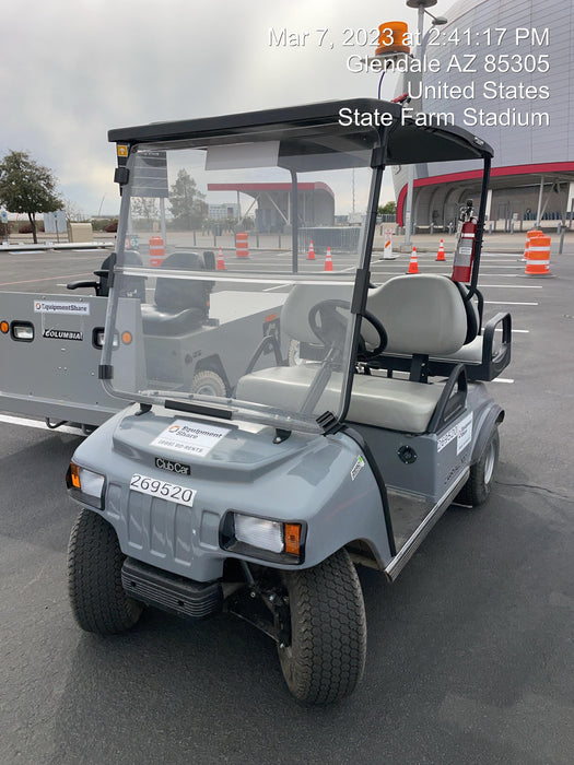 2022 Club Car CA100E Canopy, Fold down Windshield, Beacon, Back up Alarm, All-Trail Trials, HD 8 V Batteries, Trailer Hitch and Ball