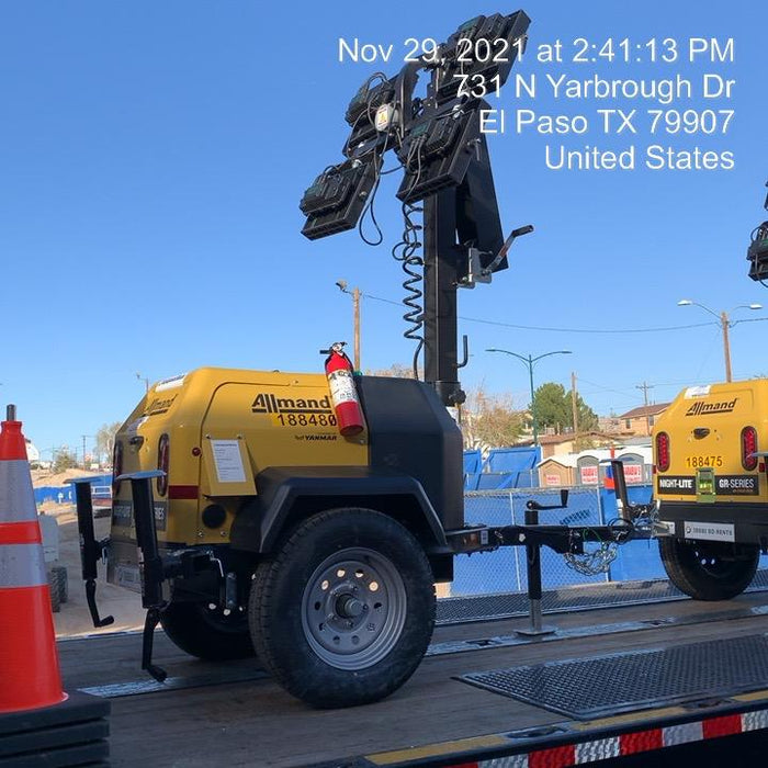 Allmand NLV3GR (4) LED Light Fixture 350W, 23' Vertical Mast, 3kW Prime, Towable, Deep Sea L401, Leveling Jacks, Yanmar T4F 5.8hp