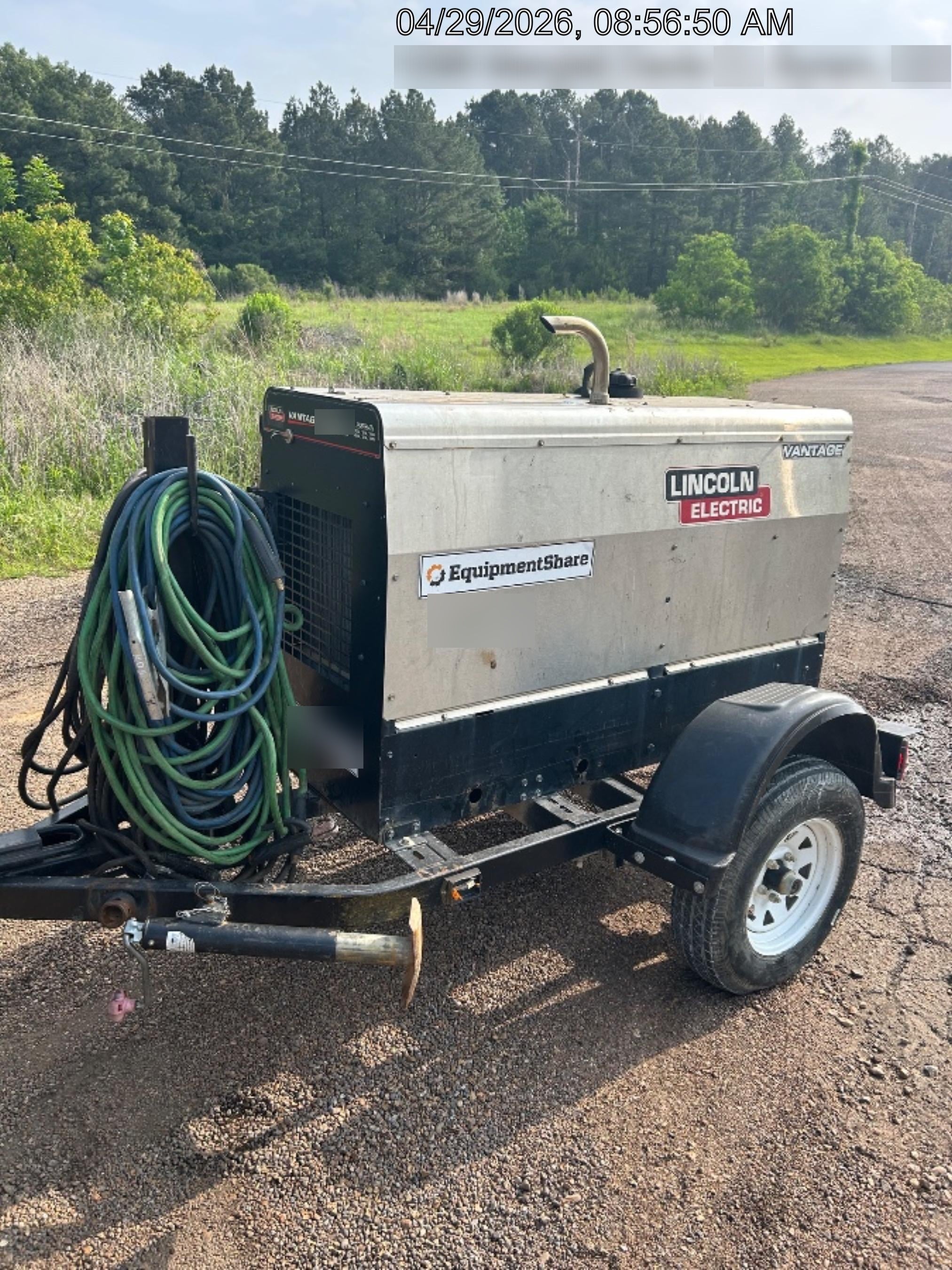 2019 Lincoln Electric Vantage 322 Ready-Pak 3, Two Wheel Trailer, Fender and Light Kit, Cable Rack