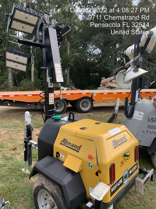 2022 Allmand NLV3GR (4) LED Light Fixture 350W, 23' Vertical Mast, 3kW Prime, Towable, Deep Sea L401, Leveling Jacks, Yanmar T4F 5.8hp