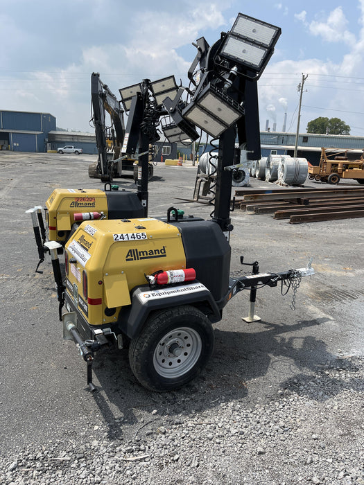 2022 Allmand NLV3GR (4) LED Light Fixture 350W, 23' Vertical Mast, 3kW Prime, Towable, Deep Sea L401, Leveling Jacks, Yanmar T4F 5.8hp