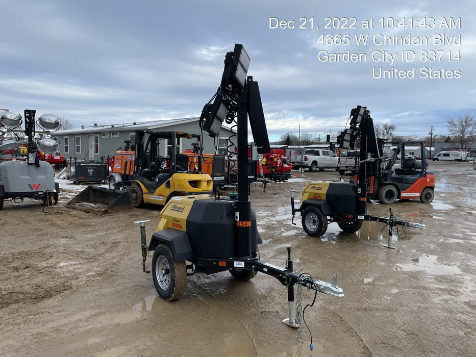 2022 Allmand NLV3GR (4) LED Light Fixture 350W, 23' Vertical Mast, 3kW Prime, Towable, ES Decals, T3