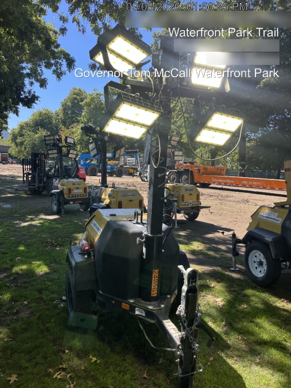 2022 Allmand NLV3GR (4) LED Light Fixture 350W, 23' Vertical Mast, 3kW Prime, Towable, Deep Sea L401, Leveling Jacks, Yanmar T4F 5.8hp