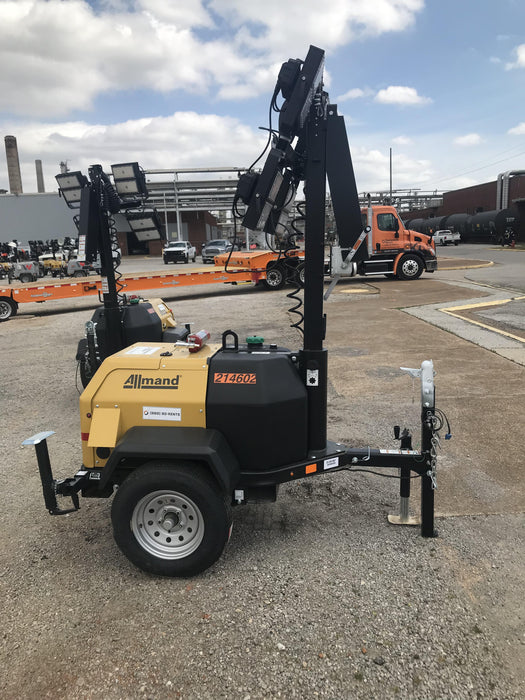 2022 Allmand NLV3GR (4) LED Light Fixture 350W, 23' Vertical Mast, 3kW Prime, Towable, Deep Sea L401, Leveling Jacks, Yanmar T4F 5.8hp