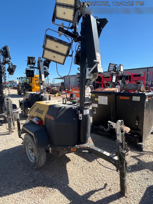 Allmand NLV3GR (4) LED Light Fixture 350W, 23' Vertical Mast, 3kW Prime, Towable, Deep Sea L401, Leveling Jacks, Yanmar T4F 5.8hp