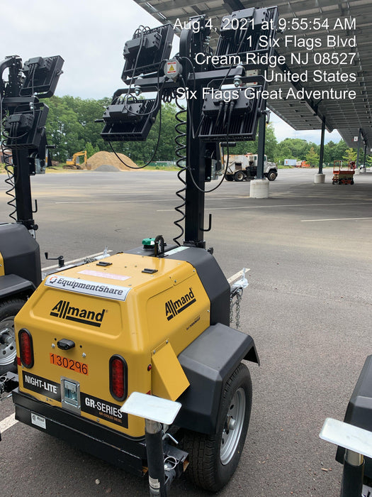 2021 Allmand NLV3GR (4) LED Light Fixture 350W, 23' Vertical Mast, 3kW Prime, Towable, Deep Sea L401, Leveling Jacks, Yanmar T4F 5.8hp