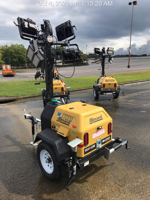 2021 Allmand NLV3GR (4) LED Light Fixture 350W, 23' Vertical Mast, 3kW Prime, Towable, Deep Sea L401, Leveling Jacks, Yanmar T4F 5.8hp