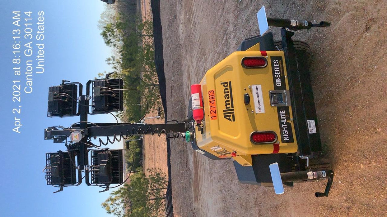 2021 Allmand NLV3GR (4) LED Light Fixture 350W, 23' Vertical Mast, 3kW Prime, Towable, Deep Sea L401, Leveling Jacks, Yanmar T4F 5.8hp