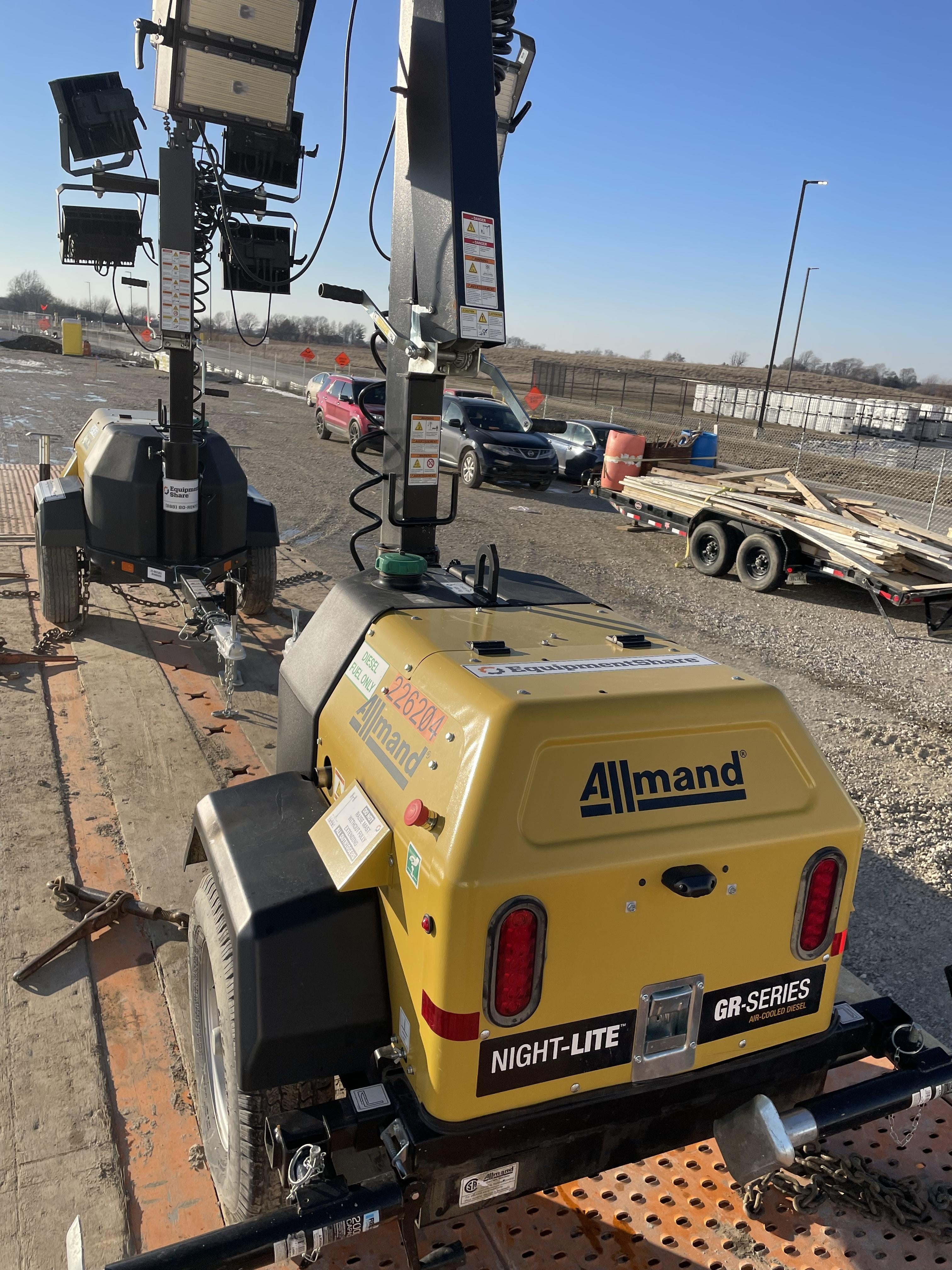 2022 Allmand NLV3GR (4) LED Light Fixture 350W, 23' Vertical Mast, 3kW Prime, Towable, Deep Sea L401, Leveling Jacks, Yanmar T4F 5.8hp