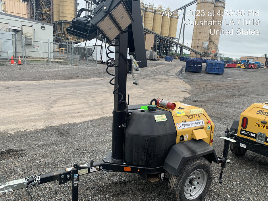 2022 Allmand NLV3GR (4) LED Light Fixture 350W, 23' Vertical Mast, 3kW Prime, Towable, Deep Sea L401, Leveling Jacks, Yanmar T4F 5.8hp