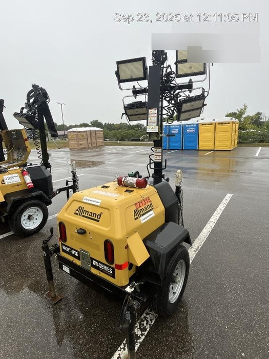 2022 Allmand NLV3GR (4) LED Light Fixture 350W, 23' Vertical Mast, 3kW Prime, Towable, Deep Sea L401, Leveling Jacks, Yanmar T4F 5.8hp