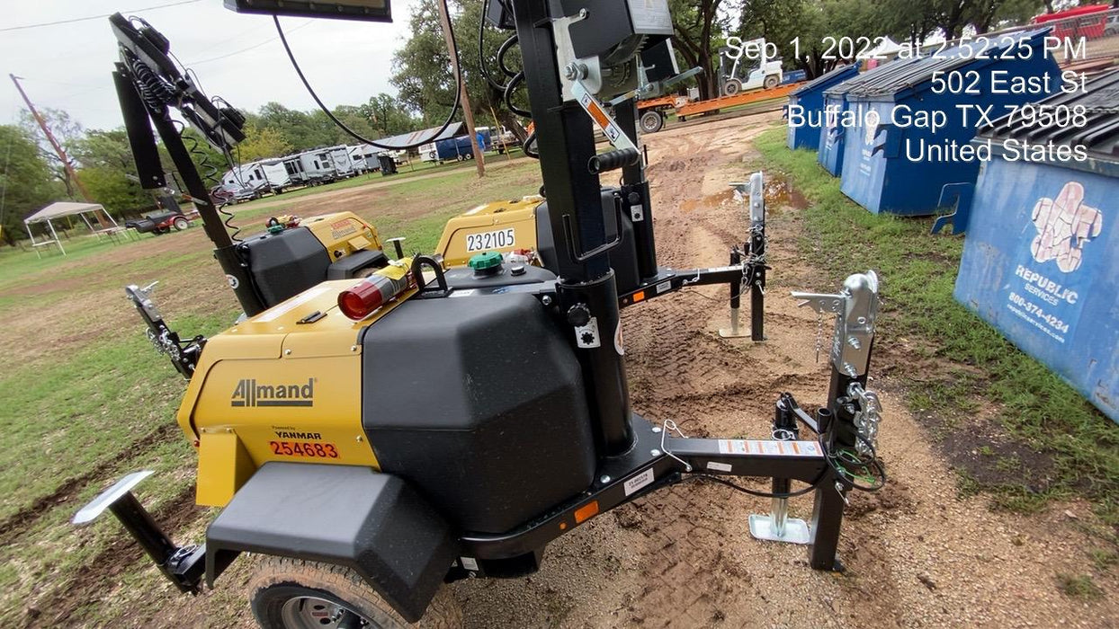 2022 Allmand NLV3GR (4) LED Light Fixture 350W, 23' Vertical Mast, 3kW Prime, Towable, ES Decals, T3