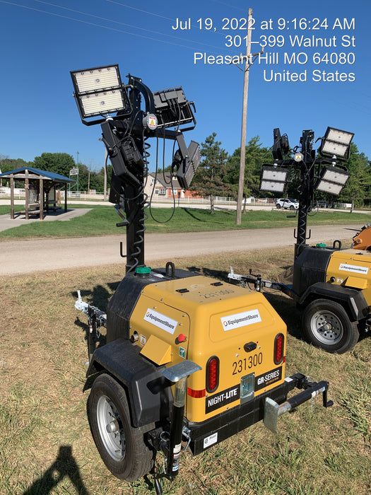 2022 Allmand NLV3GR (4) LED Light Fixture 350W, 23' Vertical Mast, 3kW Prime, Towable, Deep Sea L401, Leveling Jacks, Yanmar T4F 5.8hp