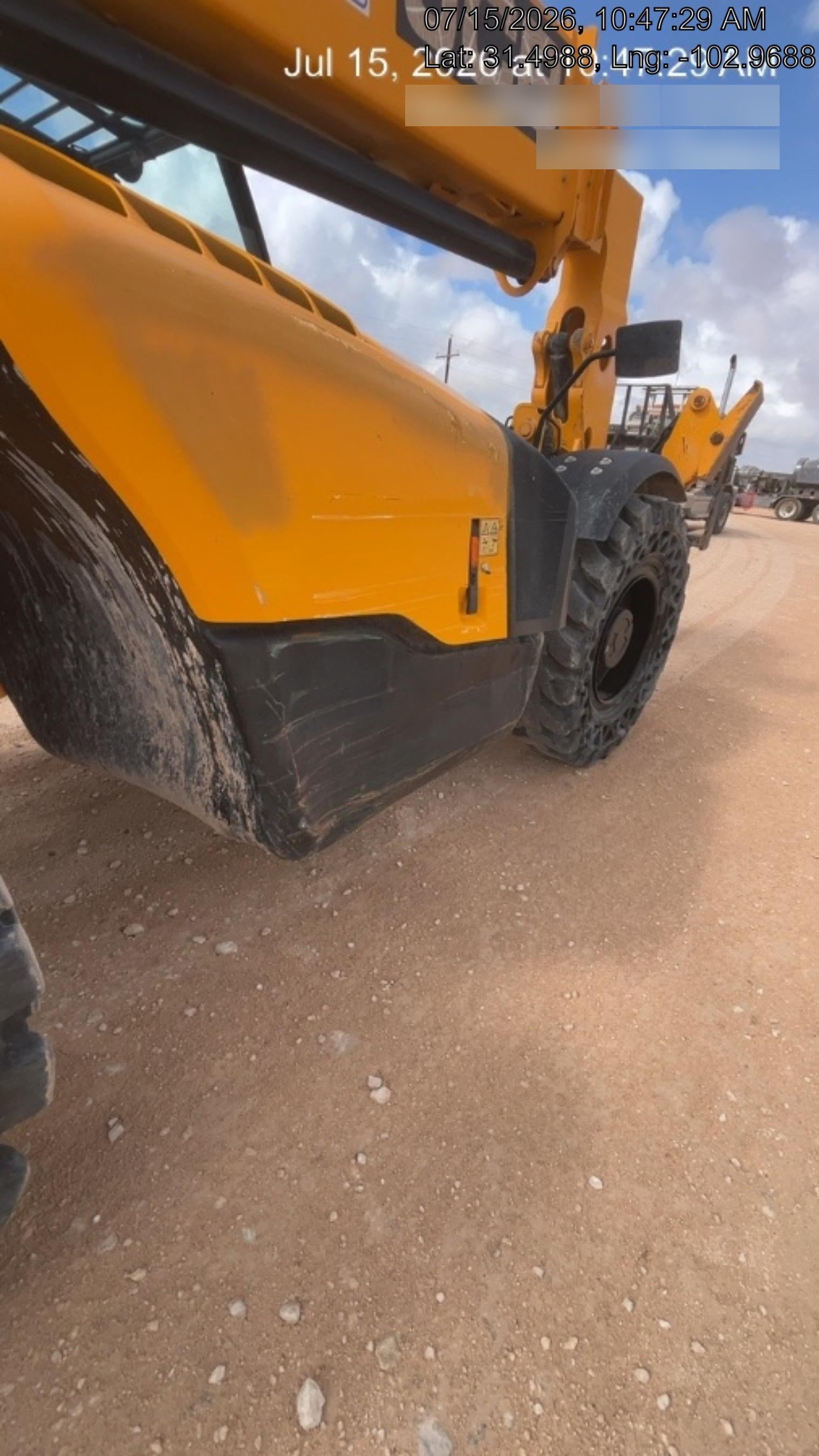 2019 JCB 510-56 74 HP w/Open ROPS, Beacon, Aux Hydraulics, Worklights, Solid Tires w/60" Carriage/Forks