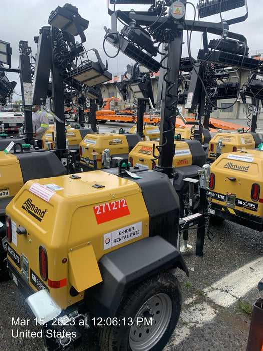 2022 Allmand NLV3GR (4) LED Light Fixture 350W, 23' Vertical Mast, 3kW Prime, Towable, ES Decals, T3