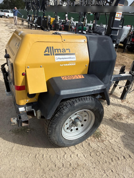 2022 Allmand NLV3GR (4) LED Light Fixture 350W, 23' Vertical Mast, 3kW Prime, Towable, Deep Sea L401, Leveling Jacks, Yanmar T4F 5.8hp