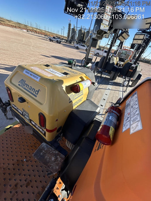 2021 Allmand NLV3GR (4) LED Light Fixture 350W, 23' Vertical Mast, 3kW Prime, Towable, Deep Sea L401, Leveling Jacks, Yanmar T4F 5.8hp