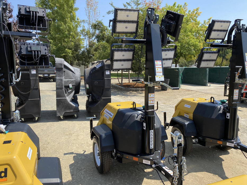 2021 Allmand NLV3GR (4) LED Light Fixture 350W, 23' Vertical Mast, 3kW Prime, Towable, Deep Sea L401, Leveling Jacks, Yanmar T4F 5.8hp