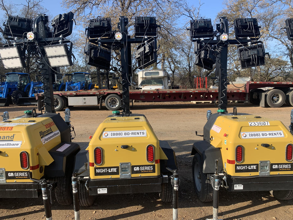 2022 Allmand NLV3GR (4) LED Light Fixture 350W, 23' Vertical Mast, 3kW Prime, Towable, ES Decals, T3