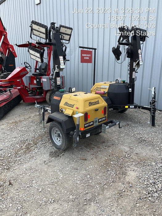 2020 Allmand NLV3GR (4) LED Light Fixture 350W, 23' Vertical Mast, 3kW Prime, Towable, Deep Sea L401, Leveling Jacks, Yanmar T4F 5.8hp