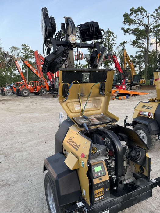 2022 Allmand NLV3GR (4) LED Light Fixture 350W, 23' Vertical Mast, 3kW Prime, Towable, Deep Sea L401, Leveling Jacks, Yanmar T4F 5.8hp