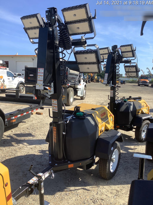 2021 Allmand NLV3GR (4) LED Light Fixture 350W, 23' Vertical Mast, 3kW Prime, Towable, Deep Sea L401, Leveling Jacks, Yanmar T4F 5.8hp