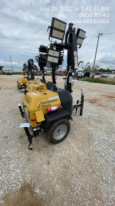 2022 Allmand NLV3GR (4) LED Light Fixture 350W, 23' Vertical Mast, 3kW Prime, Towable, Deep Sea L401, Leveling Jacks, Yanmar T4F 5.8hp