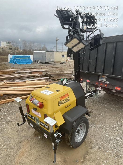 2022 Allmand NLV3GR (4) LED Light Fixture 350W, 23' Vertical Mast, 3kW Prime, Towable, ES Decals, T3