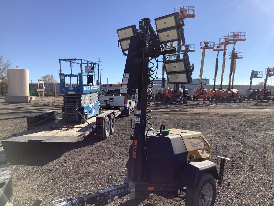 Allmand NLV3GR (4) LED Light Fixture 350W, 23' Vertical Mast, 3kW Prime, Towable, Deep Sea L401, Leveling Jacks, Yanmar T4F 5.8hp