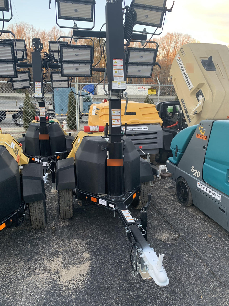 2021 Allmand NLV3GR (4) LED Light Fixture 350W, 23' Vertical Mast, 3kW Prime, Towable, Deep Sea L401, Leveling Jacks, Yanmar T4F 5.8hp