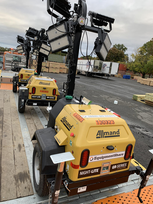 2021 Allmand NLV3GR (4) LED Light Fixture 350W, 23' Vertical Mast, 3kW Prime, Towable, Deep Sea L401, Leveling Jacks, Yanmar T4F 5.8hp