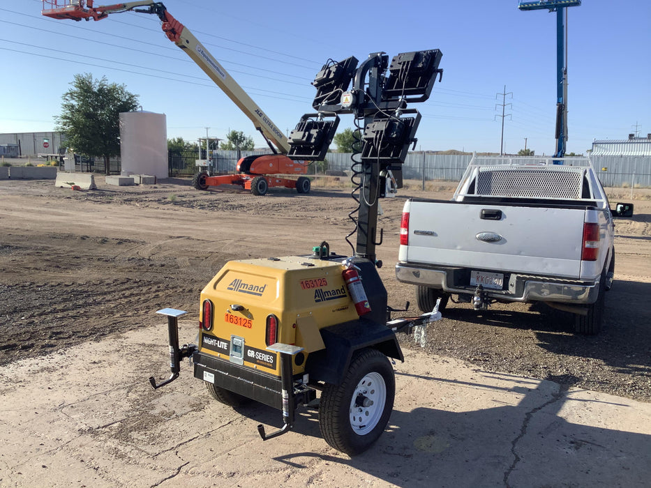 2021 Allmand NLV3GR (4) LED Light Fixture 350W, 23' Vertical Mast, 3kW Prime, Towable, Deep Sea L401, Leveling Jacks, Yanmar T4F 5.8hp