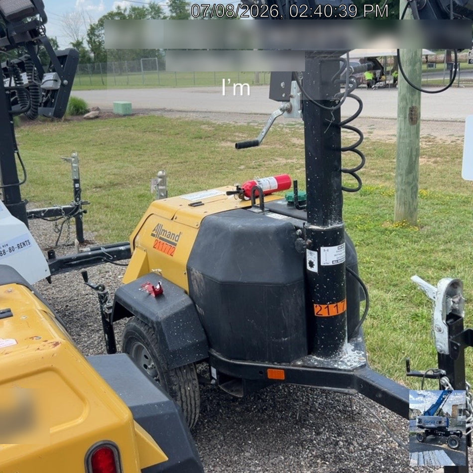 2022 Allmand NLV3GR (4) LED Light Fixture 350W, 23' Vertical Mast, 3kW Prime, Towable, Deep Sea L401, Leveling Jacks, Yanmar T4F 5.8hp