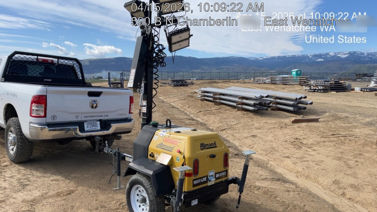 2021 Allmand NLV3GR (4) LED Light Fixture 350W, 23' Vertical Mast, 3kW Prime, Towable, Deep Sea L401, Leveling Jacks, Yanmar T4F 5.8hp