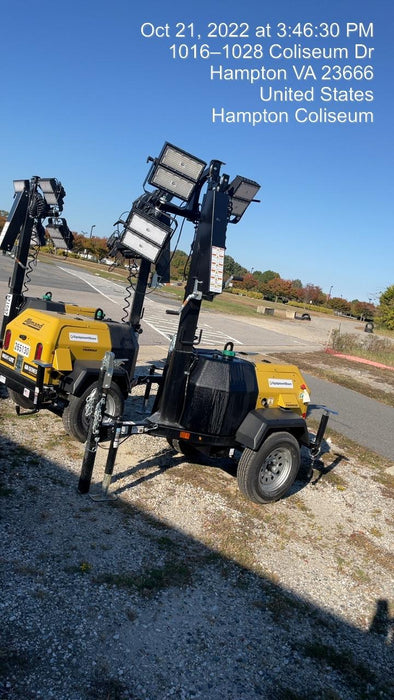 2022 Allmand NLV3GR (4) LED Light Fixture 350W, 23' Vertical Mast, 3kW Prime, Towable, ES Decals, T3