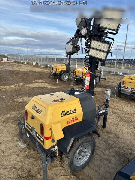 2020 Allmand NLV3GR (4) LED Light Fixture 350W, 23' Vertical Mast, 3kW Prime, Towable, Deep Sea L401, Leveling Jacks, Yanmar T4F 5.8hp
