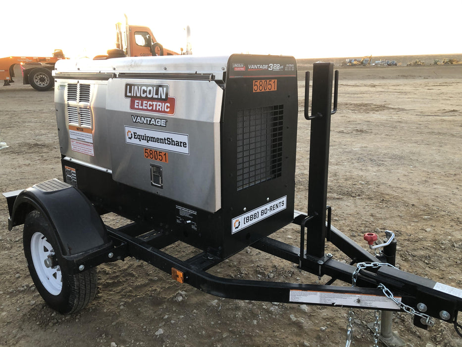 2019 Lincoln Electric Vantage 322 Welder Ready-Pak 3, Two wheel trailer, Fender and Light kit, Cable Rack