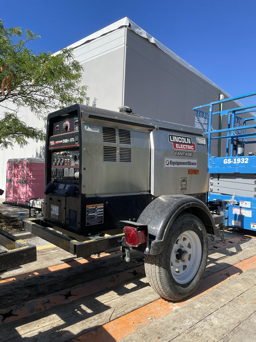 2019 Lincoln Electric Vantage 322 Welder Ready-Pak 3, Two wheel trailer, Fender and Light kit, Cable Rack
