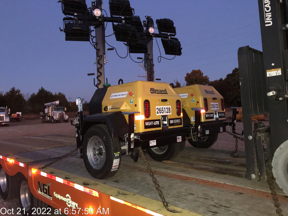 2022 Allmand NLV3GR (4) LED Light Fixture 350W, 23' Vertical Mast, 3kW Prime, Towable, ES Decals, T3