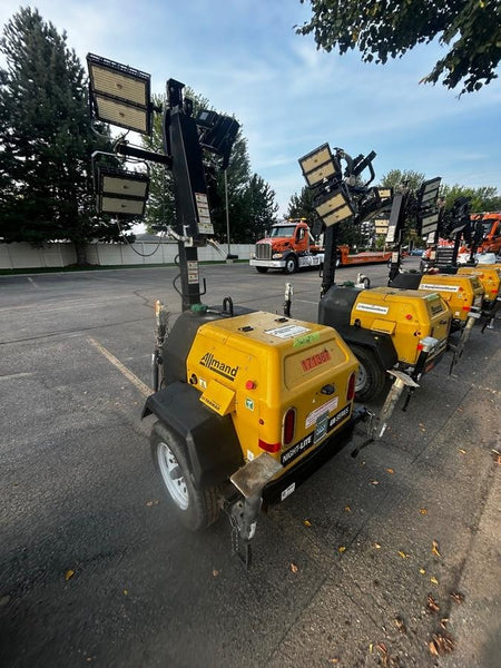 2021 Allmand NLV3GR (4) LED Light Fixture 350W, 23' Vertical Mast, 3kW Prime, Towable, Deep Sea L401, Leveling Jacks, Yanmar T4F 5.8hp