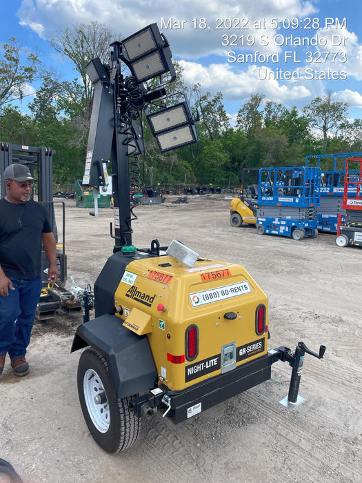 2021 Allmand NLV3GR (4) LED Light Fixture 350W, 23' Vertical Mast, 3kW Prime, Towable, Deep Sea L401, Leveling Jacks, Yanmar T4F 5.8hp